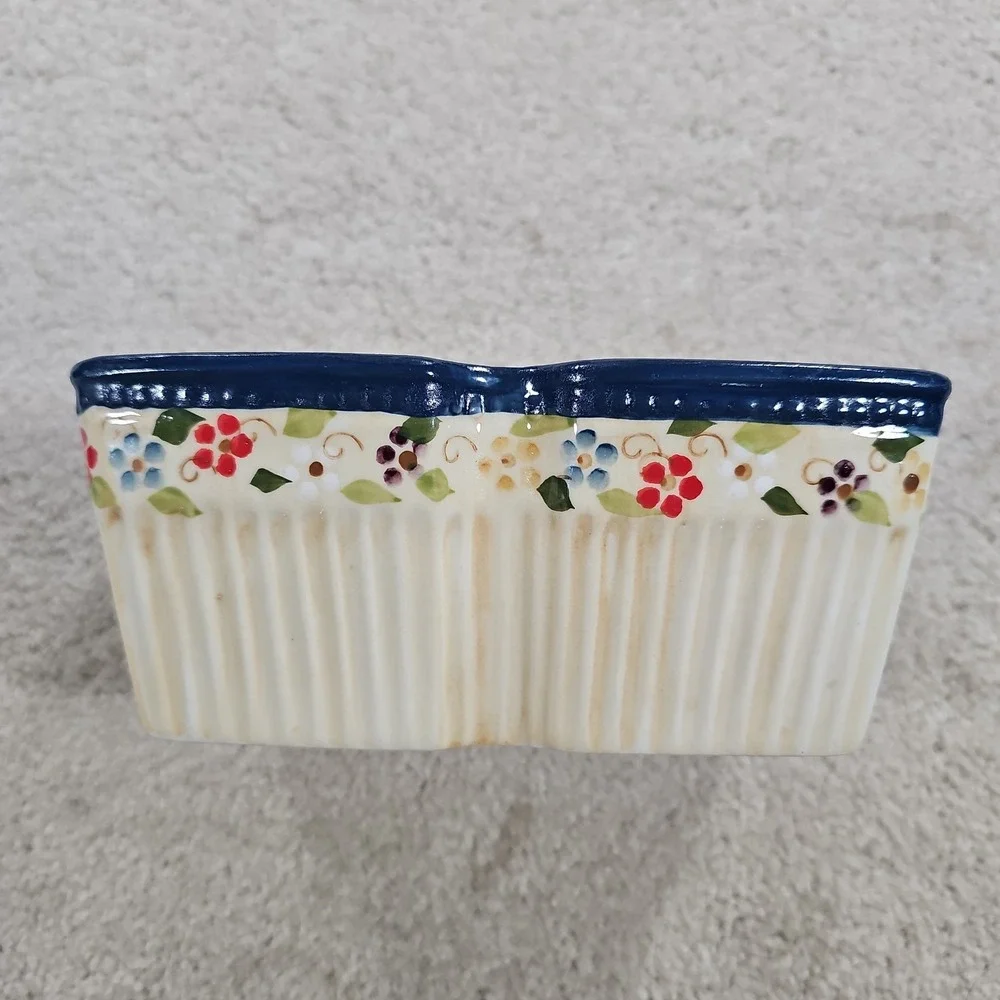 Temptations by Tara Petals 1 Qt Blue Edge Floral Baking Casserole Dish